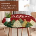 thumbnail image 4 of Red Christmas Round Tablecloth, Fitted Table Cover with Elastic for 45"-54" Round Tables, Xmas Tree Snowflake Winter Farmhouse Table Cloth Outdoor Indoor Dinning Party Waterproof Tablecloths, 4 of 7