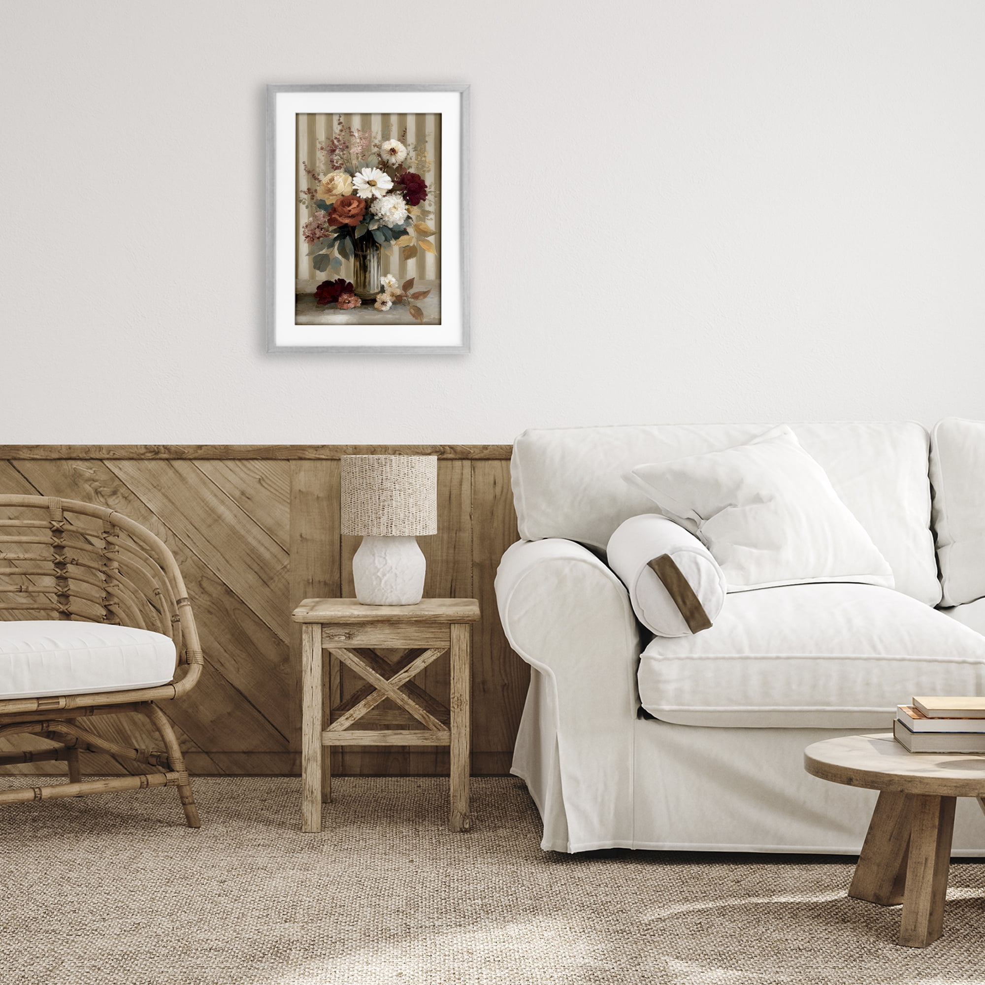 Stupell Industries Vintage Arrangement with Stripes Gray Framed Print Under Glass, design by Petal Prints Design