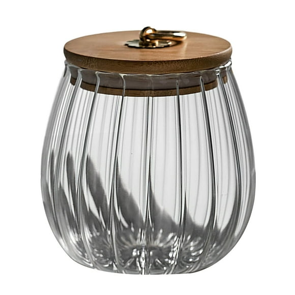 Glass Coffee Nuts Canister Airtight Storage Jar, Yoaney High Borosilicate Glass Airtight Storage Jar Striped Design with Metal Pull Ring Lid Suitable for Grains Nuts and Coffee