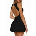 thumbnail image 3 of Women'S Bodycon Boat Neck Mini Dresses Sleeveless Ruched Ruffle Hem Club Party Short Dress Black M, 3 of 7