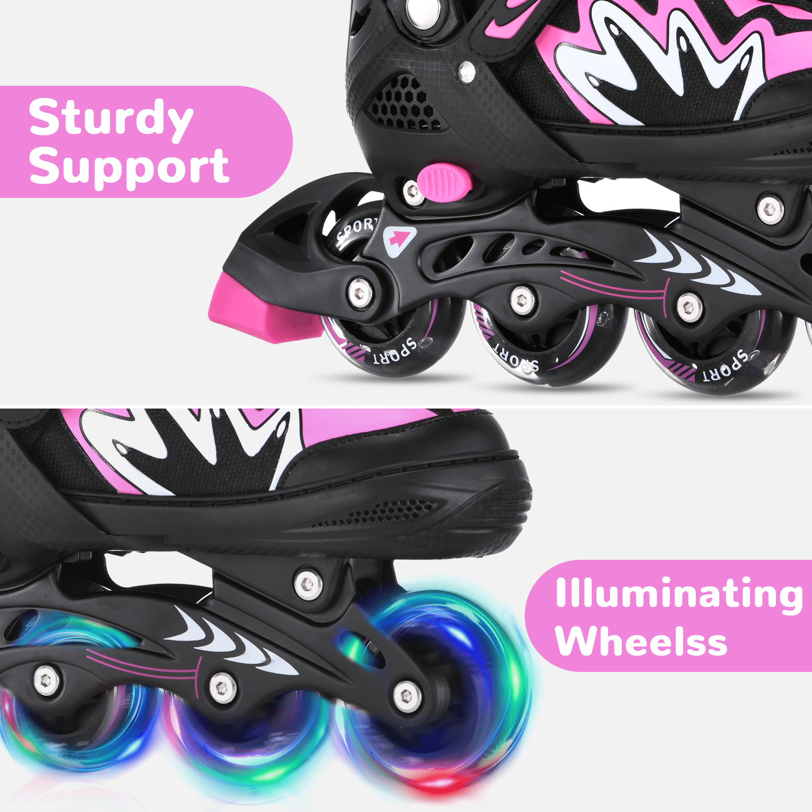 Roller Blades for Boys Girls 4 Sizes Adjustable Inline Skates with Light-Up Wheels for Outdoor Blades Roller Skates M