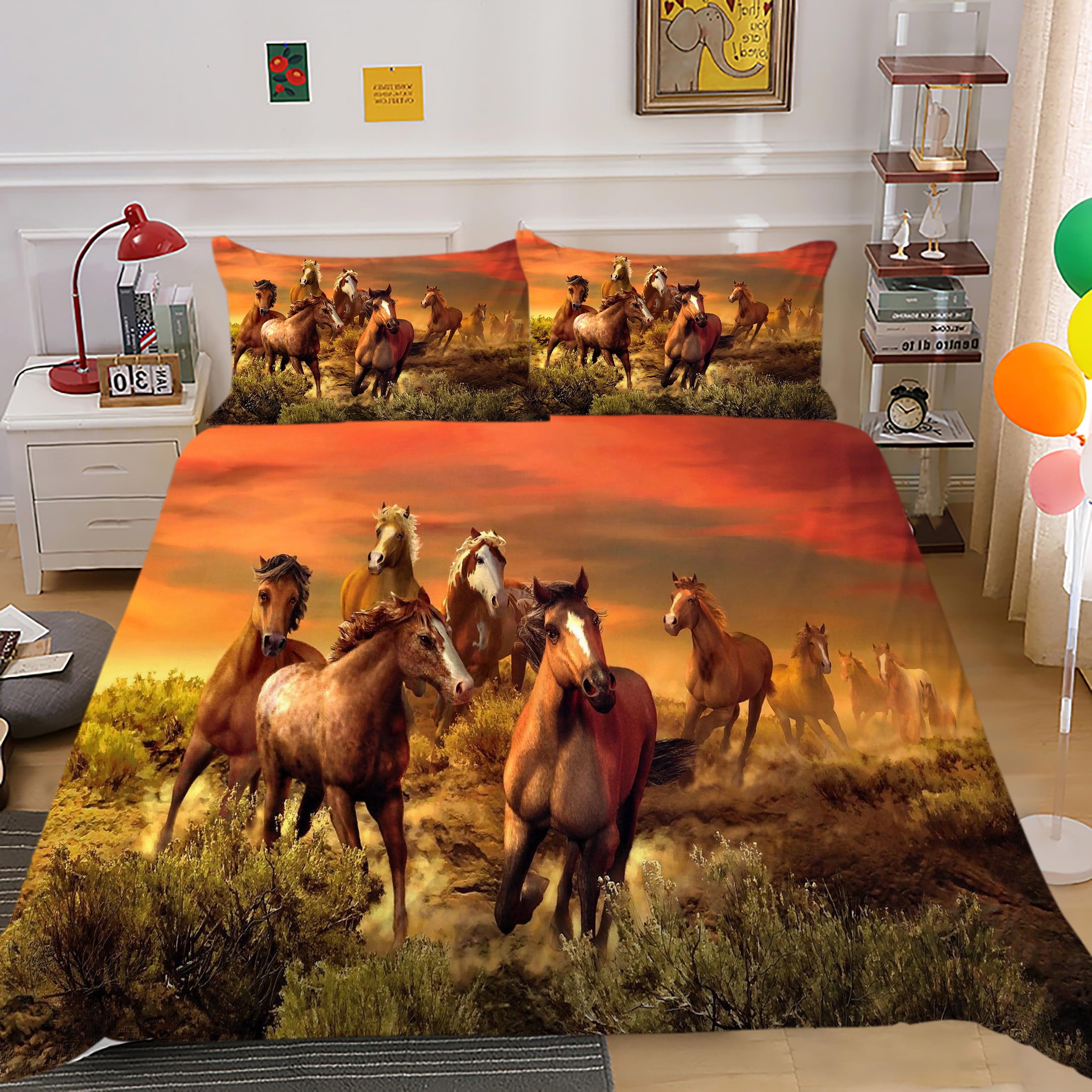 Fashionable Horses Printed Bedding Cover Set with Pillowcase Polyester