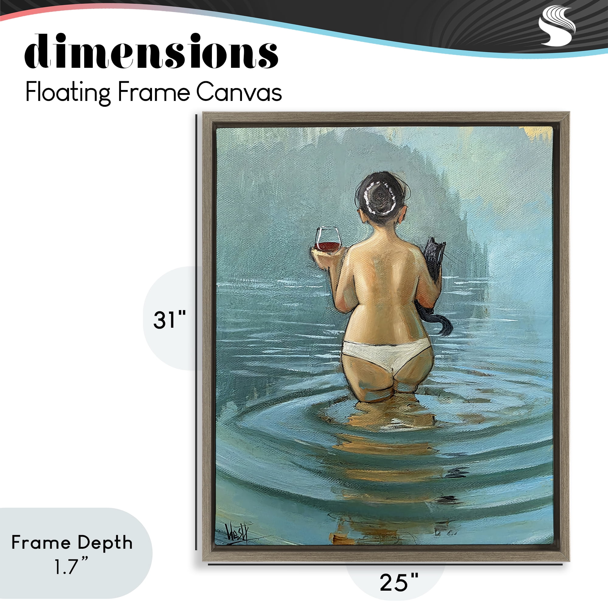 Stupell Industries Cat & Wine Dip At Twilight Brown Framed Floater Canvas Wall Art, design by Ronald West