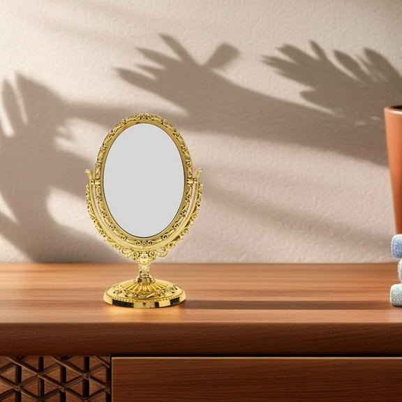 WHAMVOX 2 Pcs Vintage Desk Mirror Tabletop Desktop Swivel for Vanity Golden
