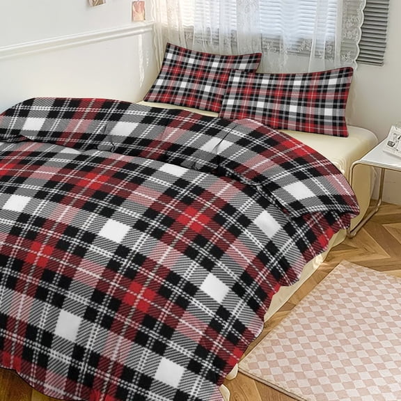 3 Pcs Soft Bedding Set, Includes 1 Duvet Cover with Zipper And 2 Pillow Shams,Tartan Texture Classic Twin(86"x70")