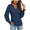 thumbnail image 2 of Odeerbi Shirts for Women Oversized T-Shirts Long Sleeves Spring Autumn V-Neck Solid Color 2025 Casual Loose Top Khaki, 2 of 8