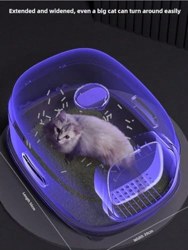 Enclosed Cats Litter Box with Lid and Scoop, Front Entry and Exit Large Size Anti-Splashing, Blue