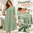 thumbnail image 2 of DreamFish Long Nightgowns for Women 3/4 Sleeve Sleepshirts Loungewear Pleated Casual Sleepwear Loose House Dress, 2 of 5