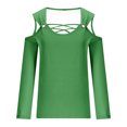 thumbnail image 5 of Tao Tao Womens Cold Shoulder Tops and Blouses, Long Sleeve Shirts Criss Cross Scoop Neck Tops Fall Clohtes 2025 Trendy Green M, 5 of 5