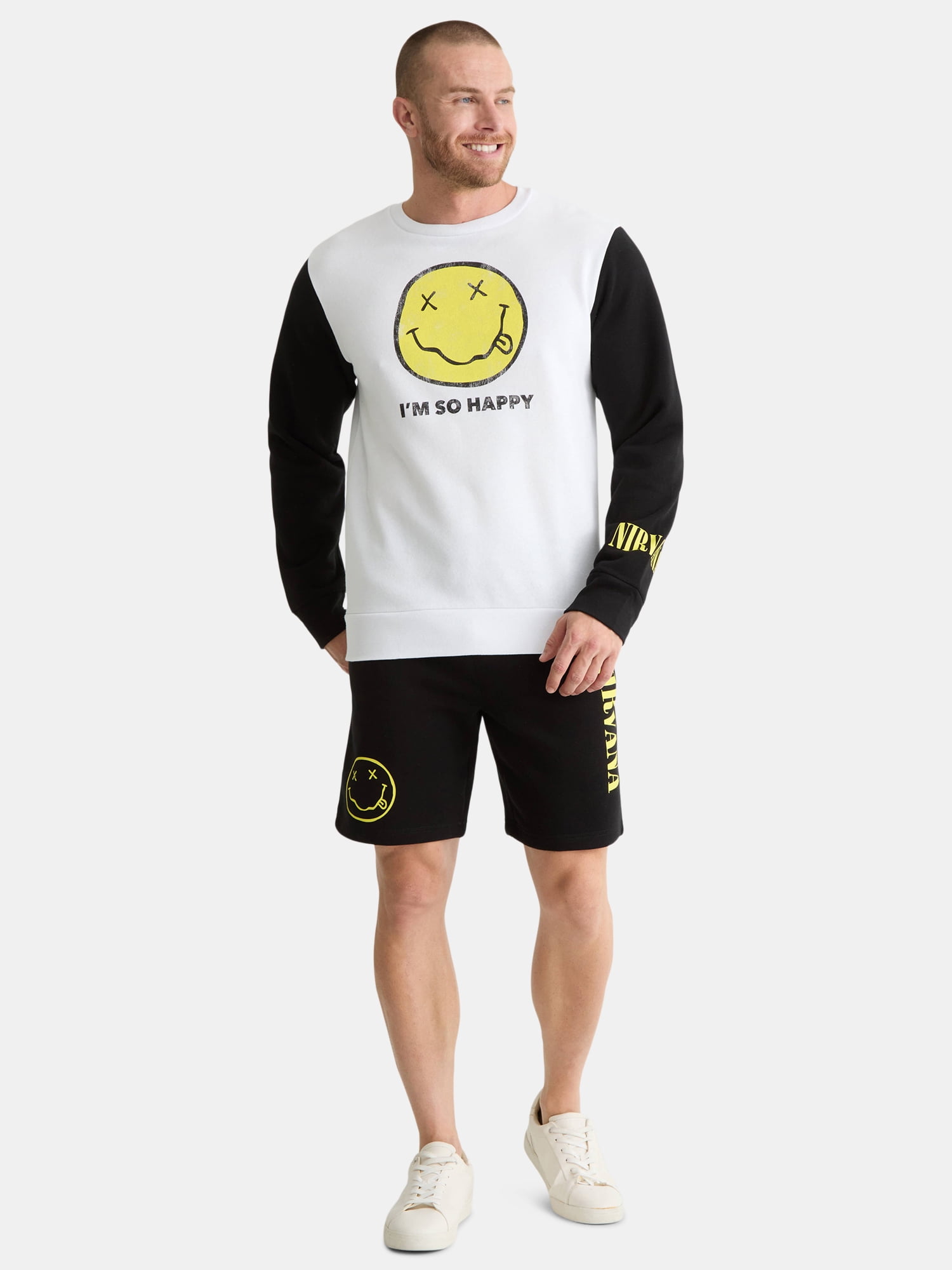Nirvana Men's & Big Men's Smiley Graphic Crewneck Sweatshirt, Sizes XS-3XL