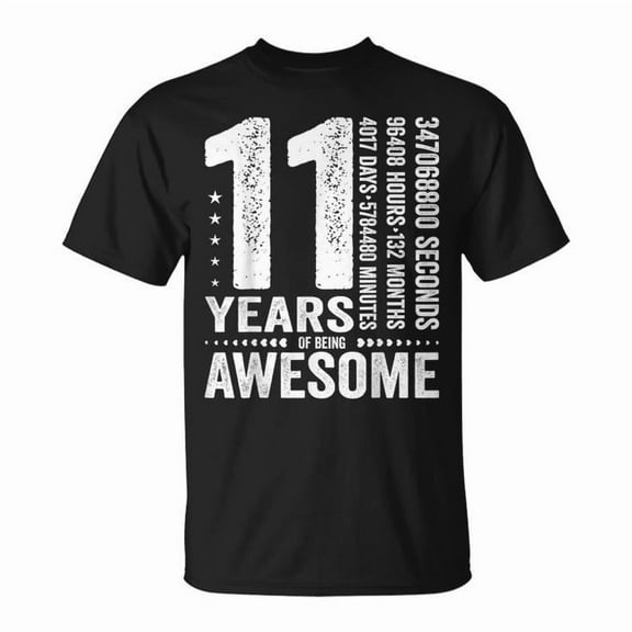 Vintage 11th Birthday 132 Months Graphic Tee Unisex Youth Cotton Shirt for 11 Years Old Celebration, Fun Casual Outfit, Awesome Tween Gift Idea, Size M, Color Black