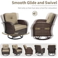 thumbnail image 4 of 3 Piece Patio Furniture Set, 2 Outdoor Swivel Rocking Chairs with Side Table, All-Weather Brown Rattan Bistro Set with Thick Cushions for Porch, Deck, Poolside, 4 of 9
