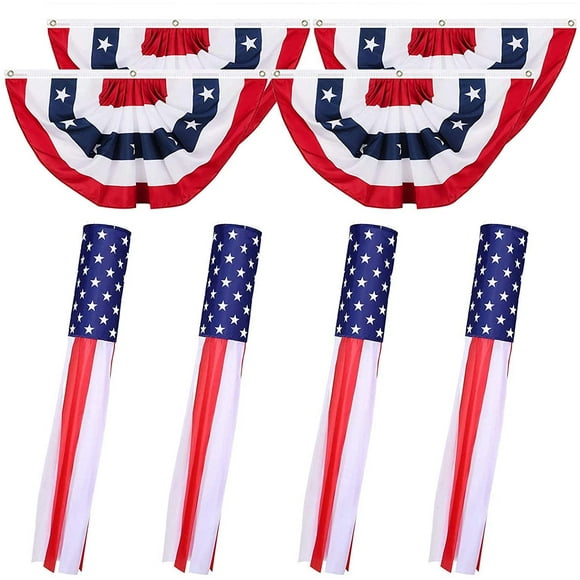 2 Pcs USA Pleated Fan Flag and 2PC US Flag Windsock- Independence Day Decorations -US Bunting Banner Bunting Flag Stars & Stripes Wind Socks for 4th of July USA Patriotic Decorations