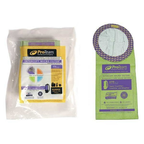 1pack Proteam 100331 Intercept Micro Filter Bag, Open Collar, Fits 10 qt., 10/PK