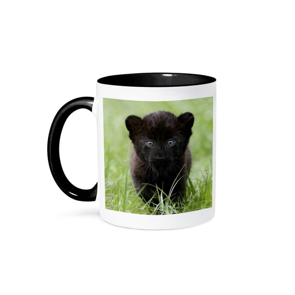 3dRose, Black panther Cub, 11oz Two-Tone Black Mug