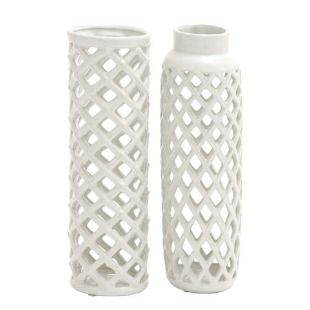 Decmode Modern 12 Inch Round White Ceramic Vases Set Of 2 Decmode Modern 12 Inch Round White Ceramic Vases Set Of 2