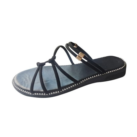 

YanHoo Summer Flat Sandals for Women Open Toe Knot Strappy Slip-on Sandal Casual Beach Slipper Shoes