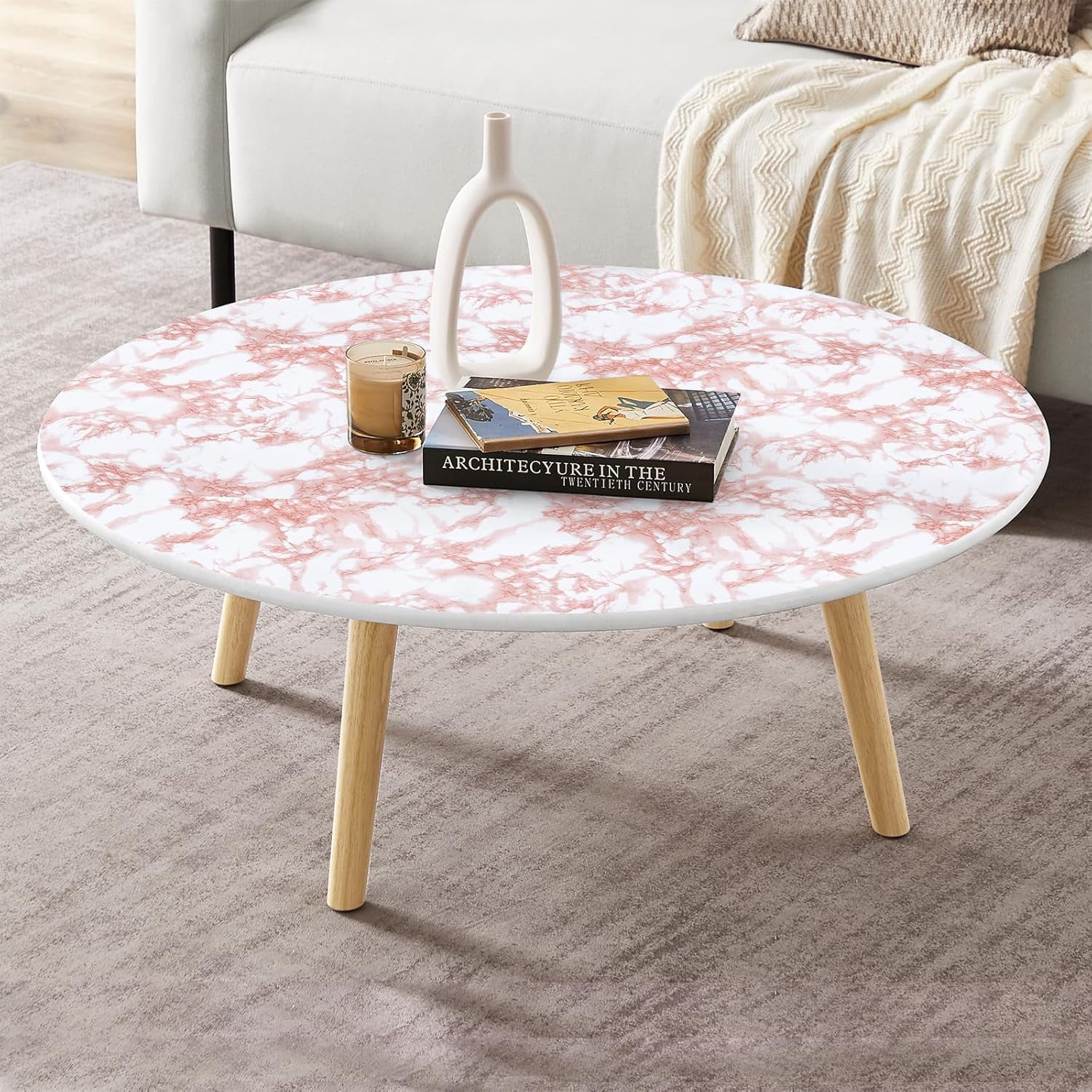 MaxxMarket White/Pink Marble Contact Paper Granite Peel and Stick Countertops Self-Adhesive Wallpaper Cabinets Drawer Shelf Wall Crafts Wall Paper Decorations 35.4 in x 118 in