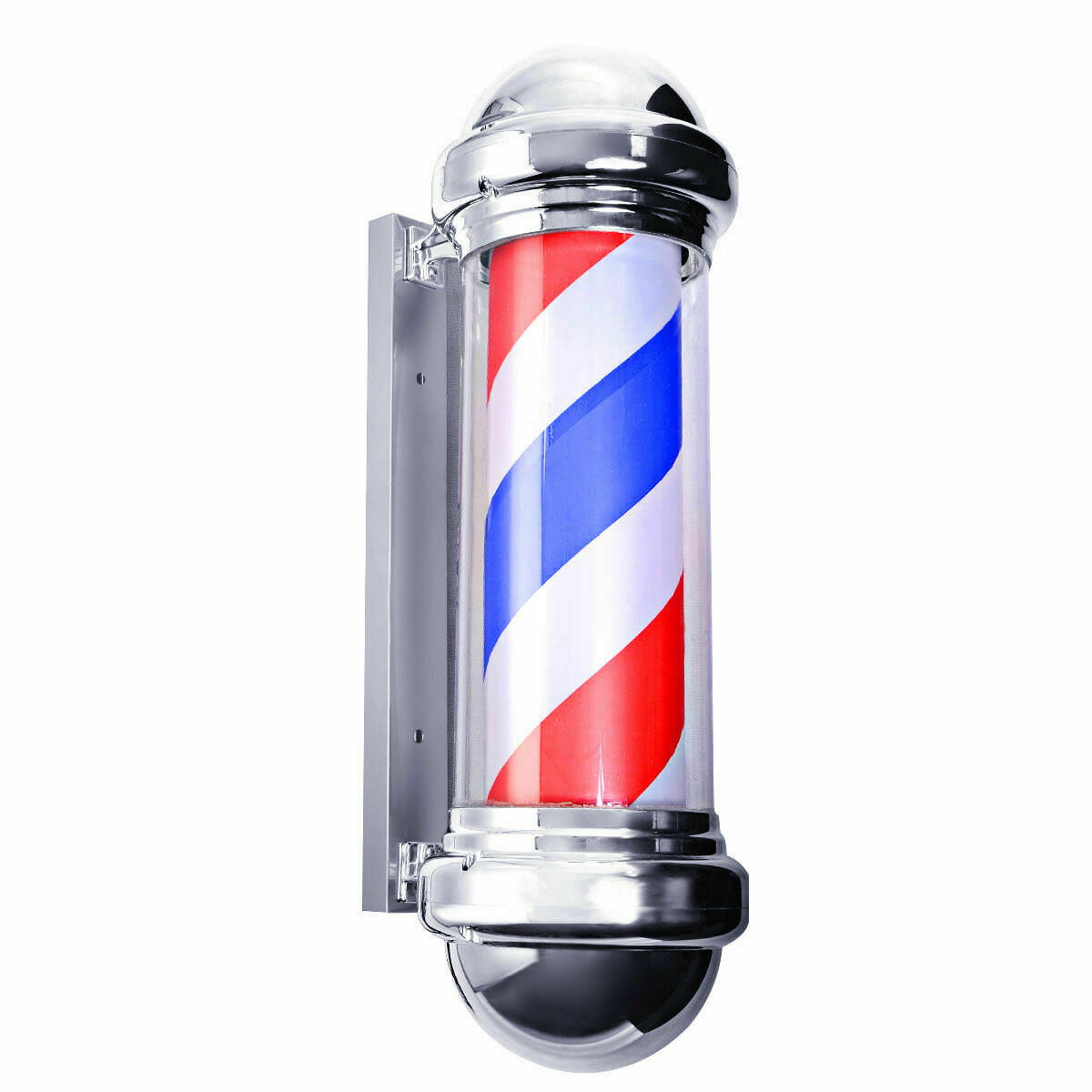 Rotating & Illuminated Hair Salon Sign Large Led Blue Red White Stripes Waterproof Hair Salon Shop Sign Wall-Mounted Led Barber Pole Light 