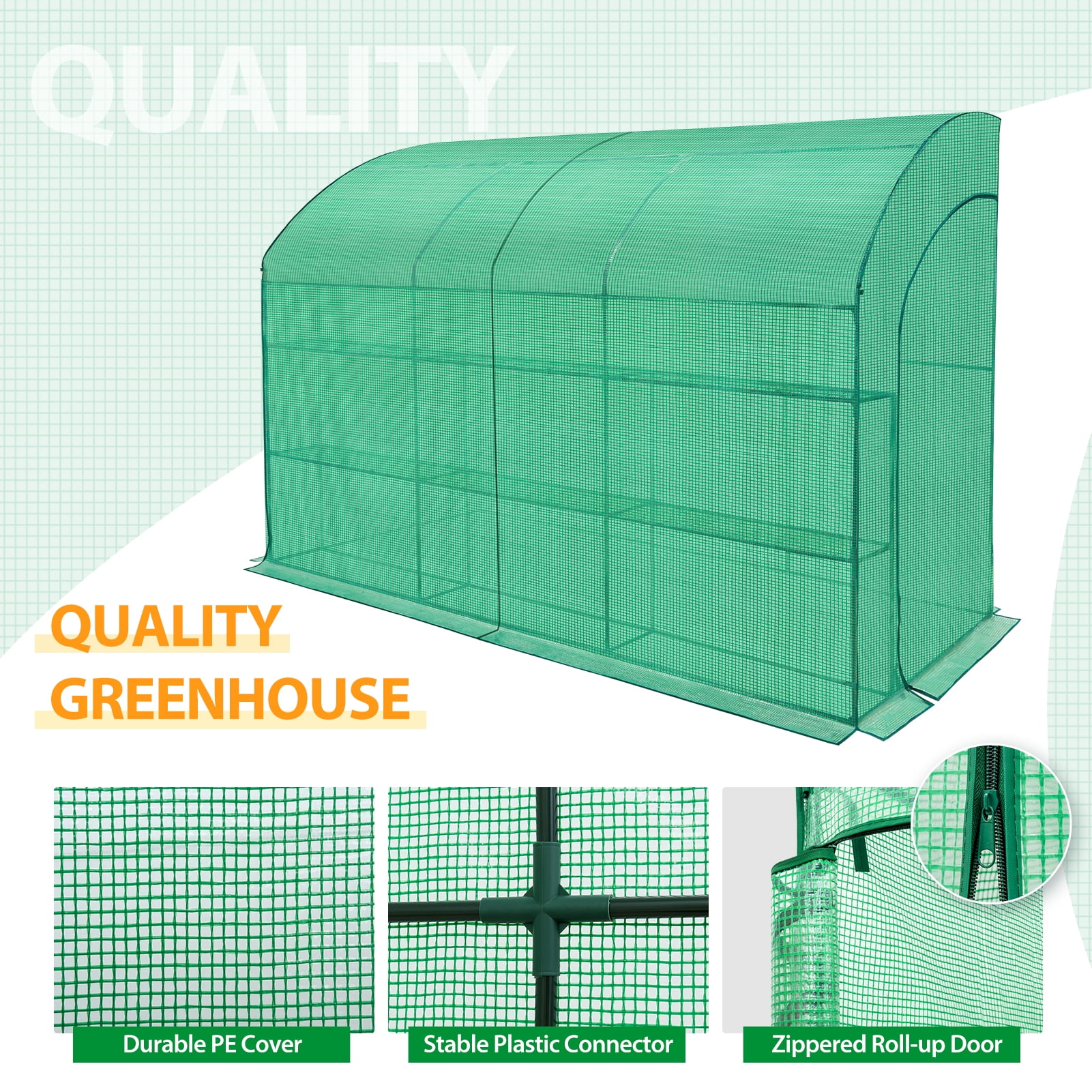 EAGLE PEAK 10x5x7ft Outdoor Lean to Walk-in Greenhouse with Shelf, Green