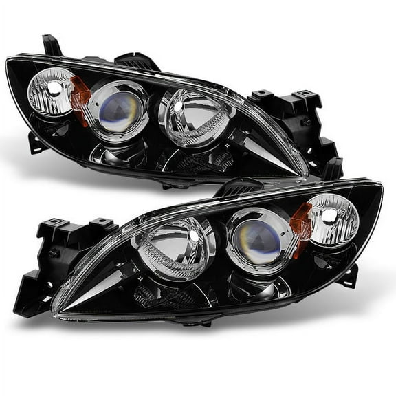 AKKON - For Mazda 3 Mazda3 4 Doors Sedan Black Bezel Projector Headlights Headlamps Replacement Left   Right