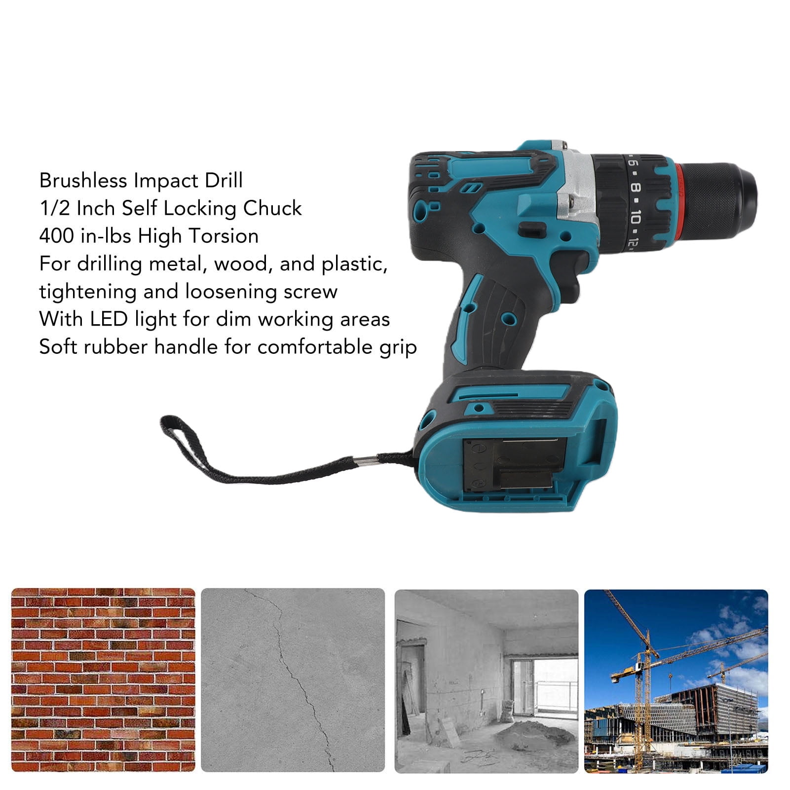 Suodoka 18V Brushless Cordless Impact Drill 1/2 inch (13 mm) Chuck 400 In-lbs Torsion Heavy Duty Electric Hammer Drill with Auxiliary Handle for Construction and Masonry