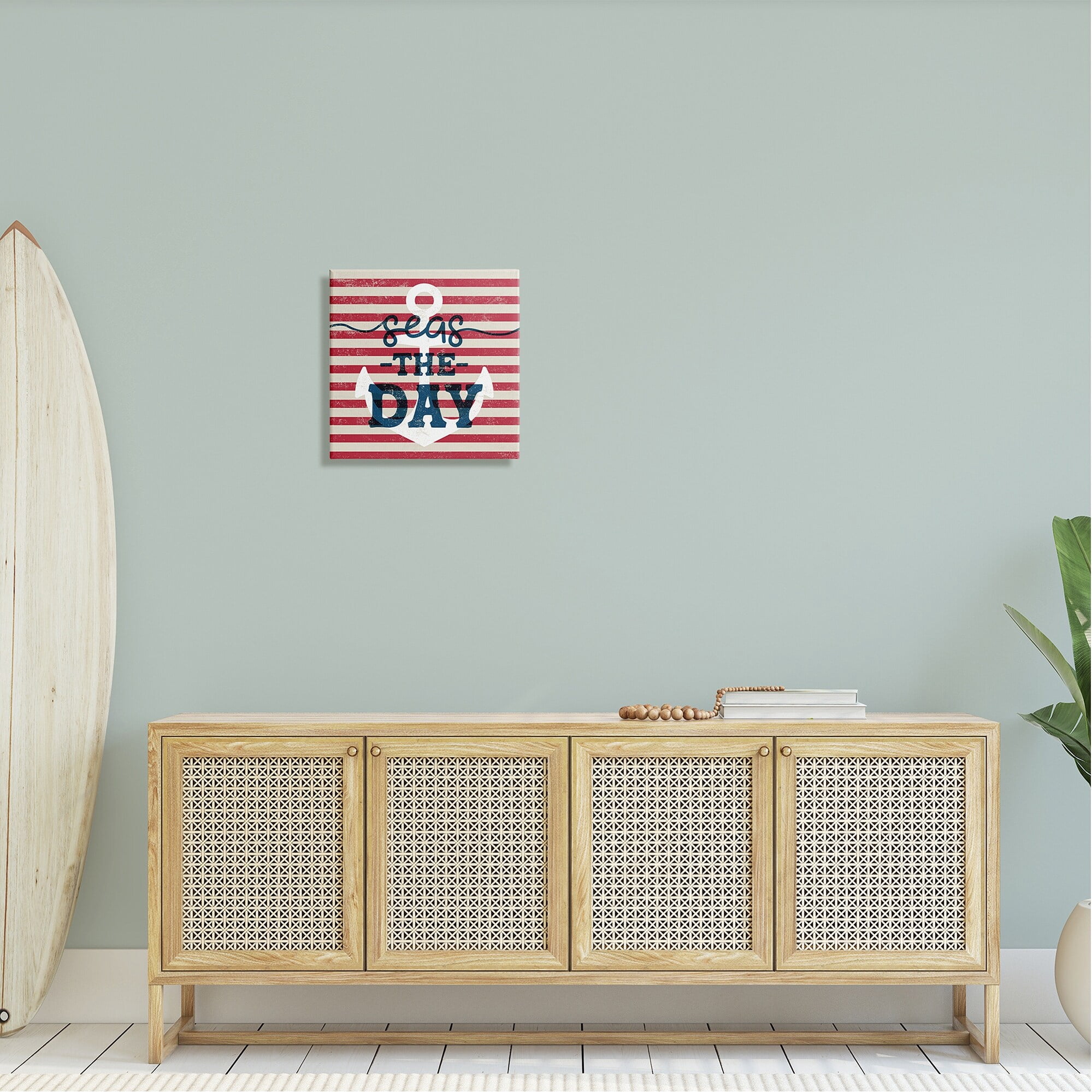 Stupell Industries Seas The Day Americana Anchor & Flag Phrase Graphic Art Gallery Wrapped Canvas Print Wall Art, Design by Daphne Polselli