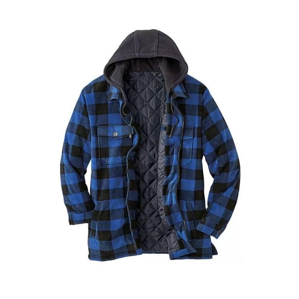 UKAP Winter Plaid Coats for Men Thick Fleece Lined Hooded Shirt Jacket