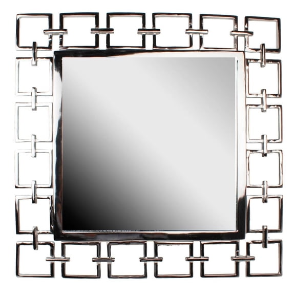 Modern Style Metal Openwork Square Framed Mirror, Silver- Saltoro Sherpi