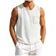 thumbnail image 6 of Men's Solid Color Distressed Frayed Edge Crew Neck Sleeveless Cotton Linen Tank Top, Casual Beach Vacation Vest with Side Pocket, Breathable Lightweight for Summer White L, 6 of 8