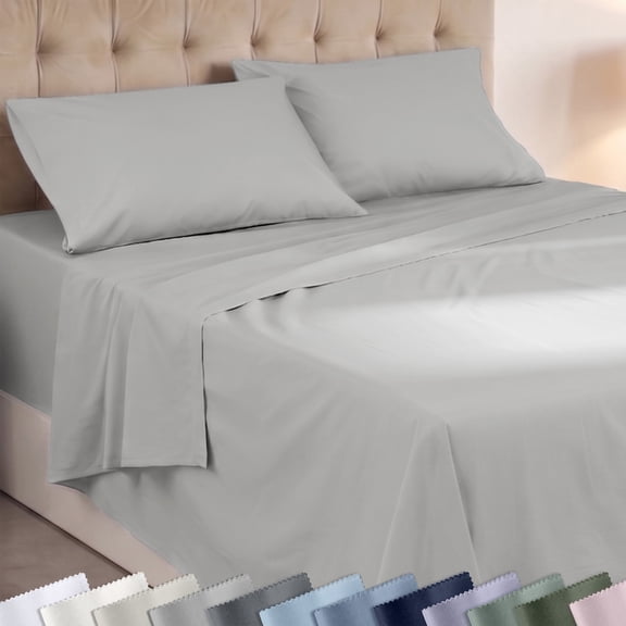 Super Soft 100% Cotton Deep Pocket Queen Sheet Set - Cool and Lightweight, Suitable for Hot Sleepers, All Seasons, Minimal Wrinkles - Light Grey