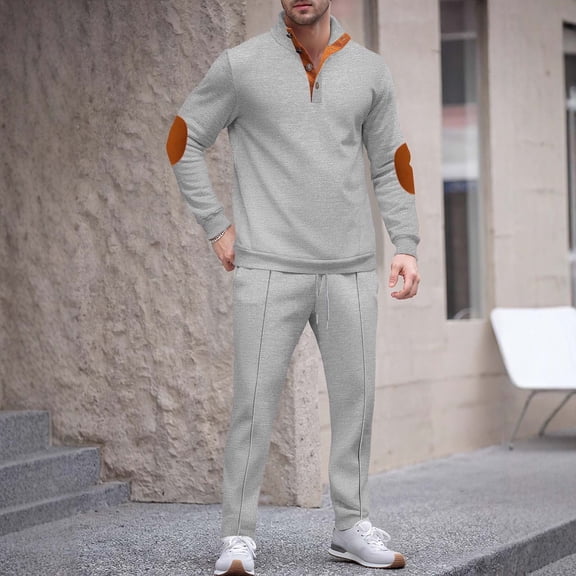 YueHuiYing Man Style Casual Fashion Long Sleeves zip Standing Collar Top Drawstring Waist Long Pants Sets