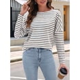 thumbnail image 5 of Womens Long Sleeve Shirts Striped Color Block Tops Fall Fashion Clothing Crewneck Tee Blouses Gray White L, 5 of 8