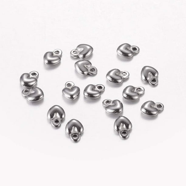 20 piezas de extensores de cadena con dijes de acero inoxidable 304 resistente, forma de lágrima, corazón inflado y color acero inoxidable