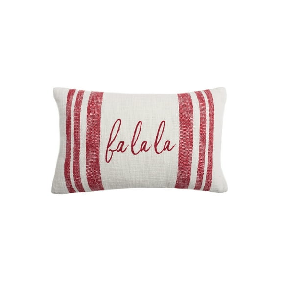 Morgan Red Striped " Fa La La" 100% Cotton Christmas Accent Throw Pillow 14" x 22"