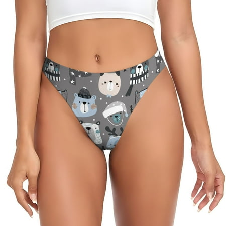 Qokaie winter Scarf cute beer Printed Women s Cotton Thong Underwear  Sexy Breathable Panties G-string-X-Small