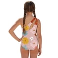 thumbnail image 2 of Jiueut Pink Floral Print Girls Swimsuit One Piece Bathing Suit with Adjustable Straps Cut Out Kids Beach Swimwear with Mesh Cover Up, 2 of 7