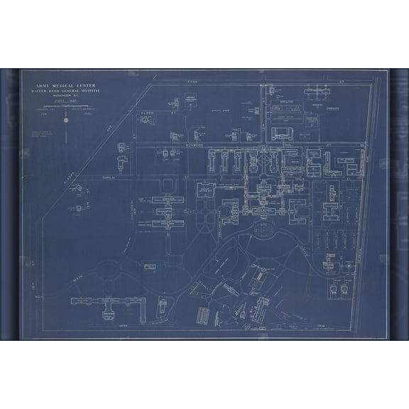 24"x36" Gallery Poster, map of Walter Reed General Hospital, Washington, D.C., post map 1935