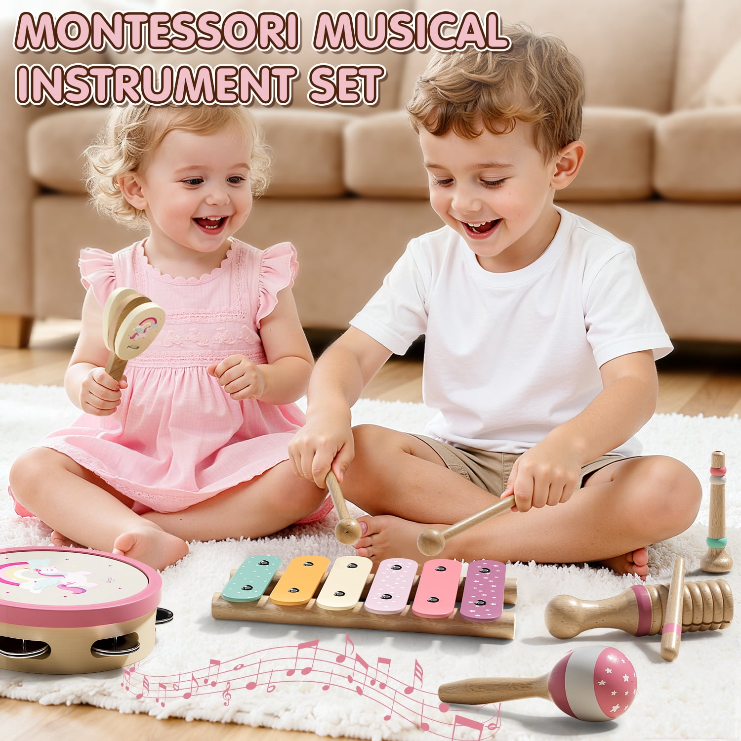Montessori Toys for 1 Year Old, Musical Instruments for Kid, Unicorn Baby Music Toys Xylophone for 12-18 Mouth, Educational Learning Gifts for Toddlers 1 2 3 Year Old Preschool Girls with Storage Bag