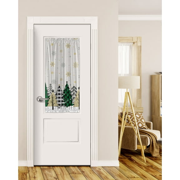 Gold Snowflake, Blackout Curtains, French Door Curtains for Door Window, Christmas Green Pine Tree Privacy Drapery for Patio/Sidelight Doors, 1 Panel with Tieback, 25 x 40 Inches