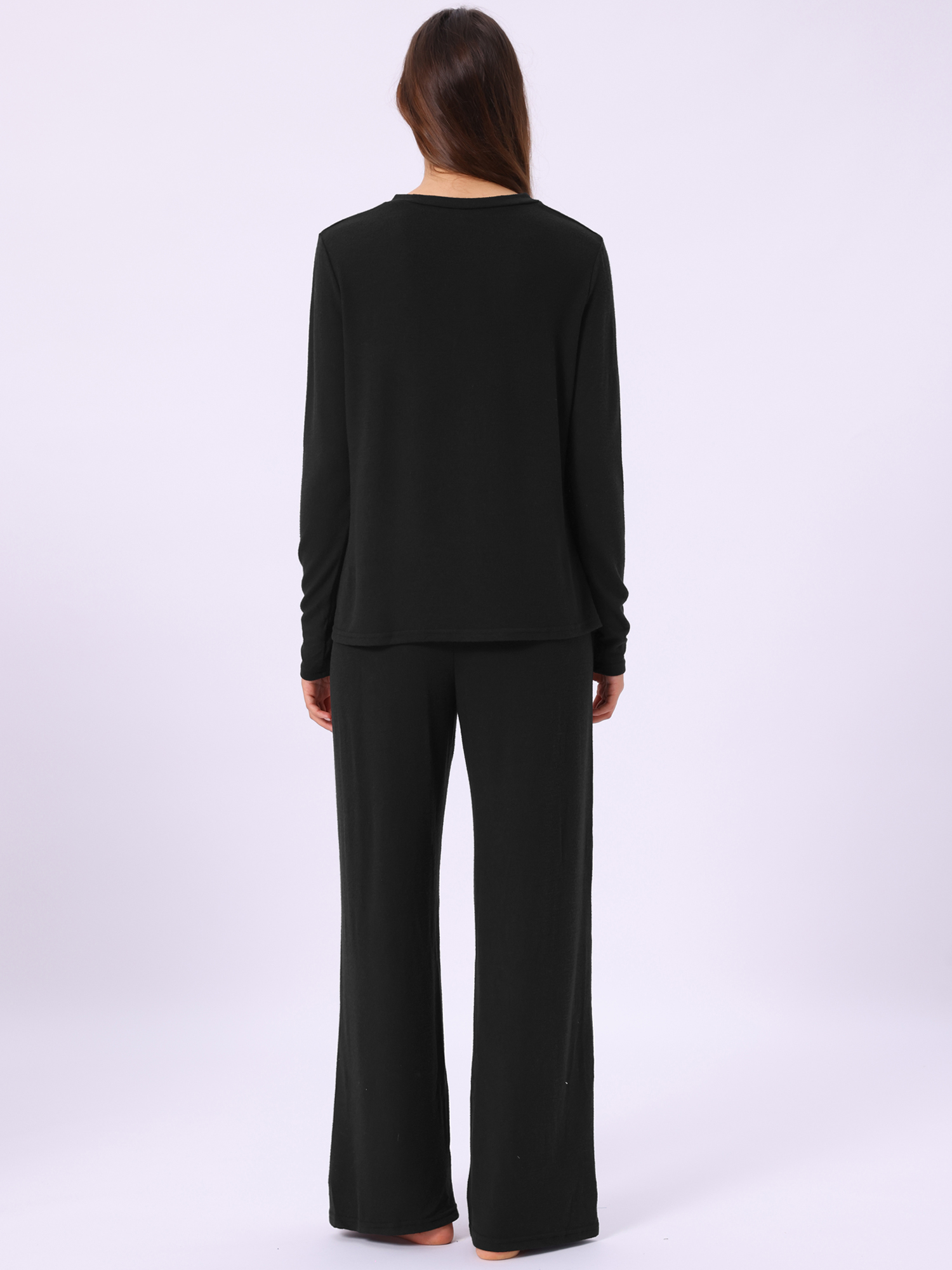 DARING DIVA Women's Sleepwear Pajamas Knit Button Down Tops and Pants with Pockets XL Black