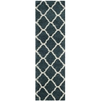 SAFAVIEH Hudson Aline Plush Geometric Shag Runner Rug, Slate Blue/Ivory, 2'3" x 6'