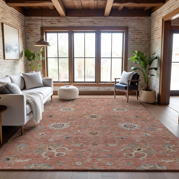 Addison Rugs Mayfield Premium Machine Washable Traditional Global Pink Rectangle Rug, 10' x 14'