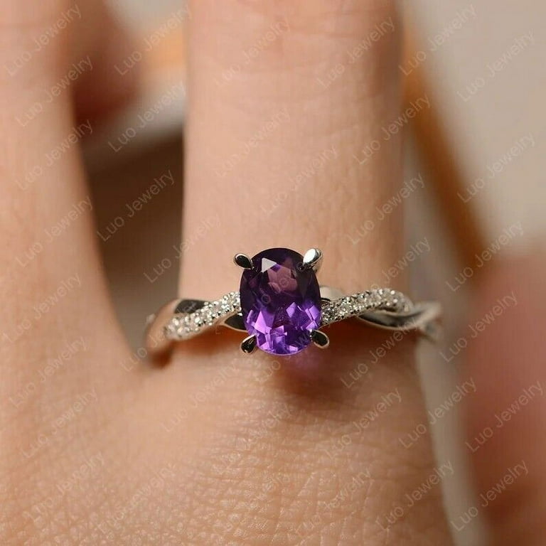 Orders Purple Amethyst Ring Oval Cut February Birthstone Sterling Silver Engagement Ring