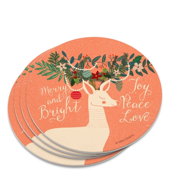 Christmas Deer Merry Bright Joy Peace Love Novelty Coaster Set