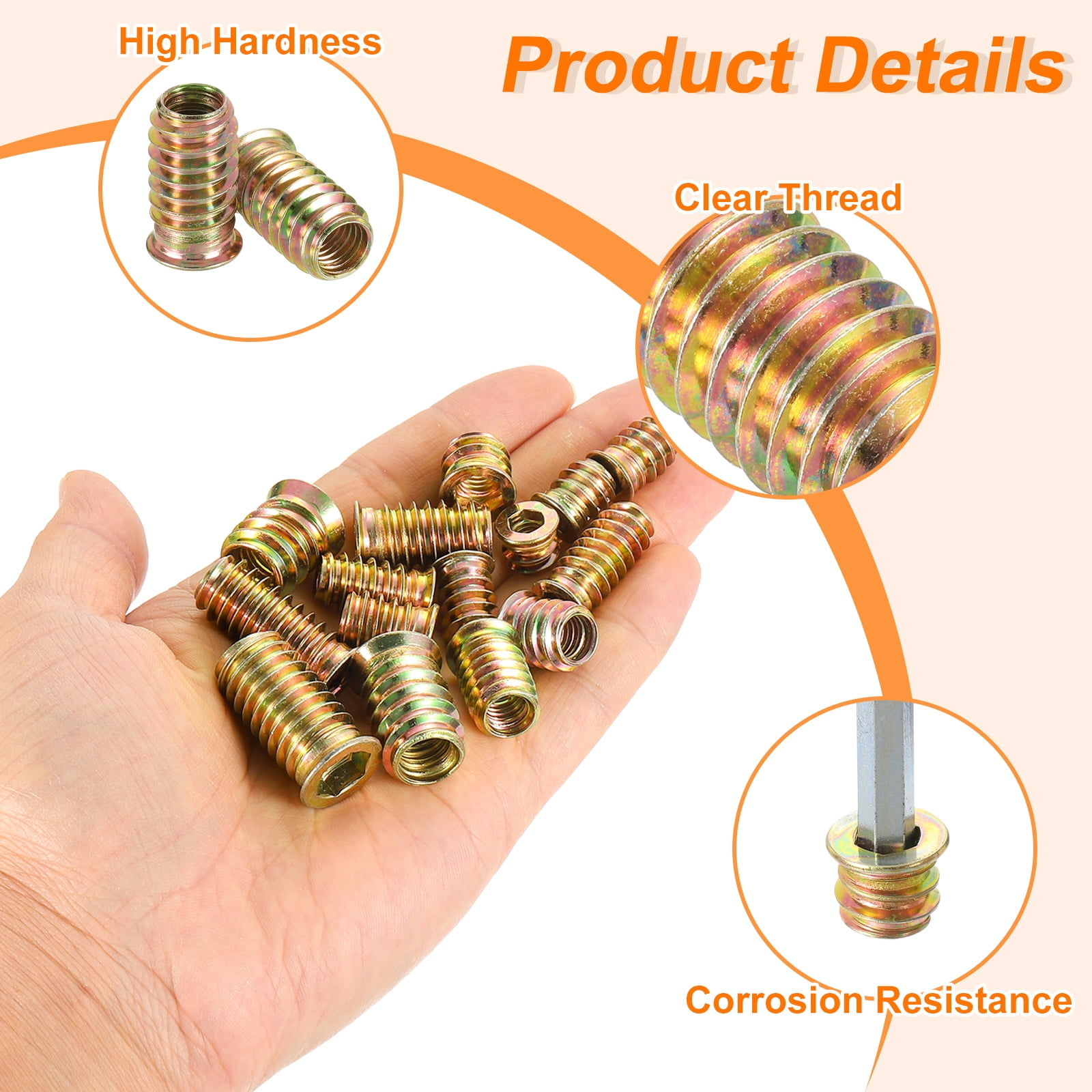 Uxcell Wood Furniture M8x30mm Threaded Insert Nuts Interface Hex Socket Drive 40Pack
