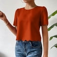 thumbnail image 2 of Timegard Womens Tops Crewneck Puff Short Sleeve Back Button Loose Cropped Casual Solid Color Tops Blouse, 2 of 7