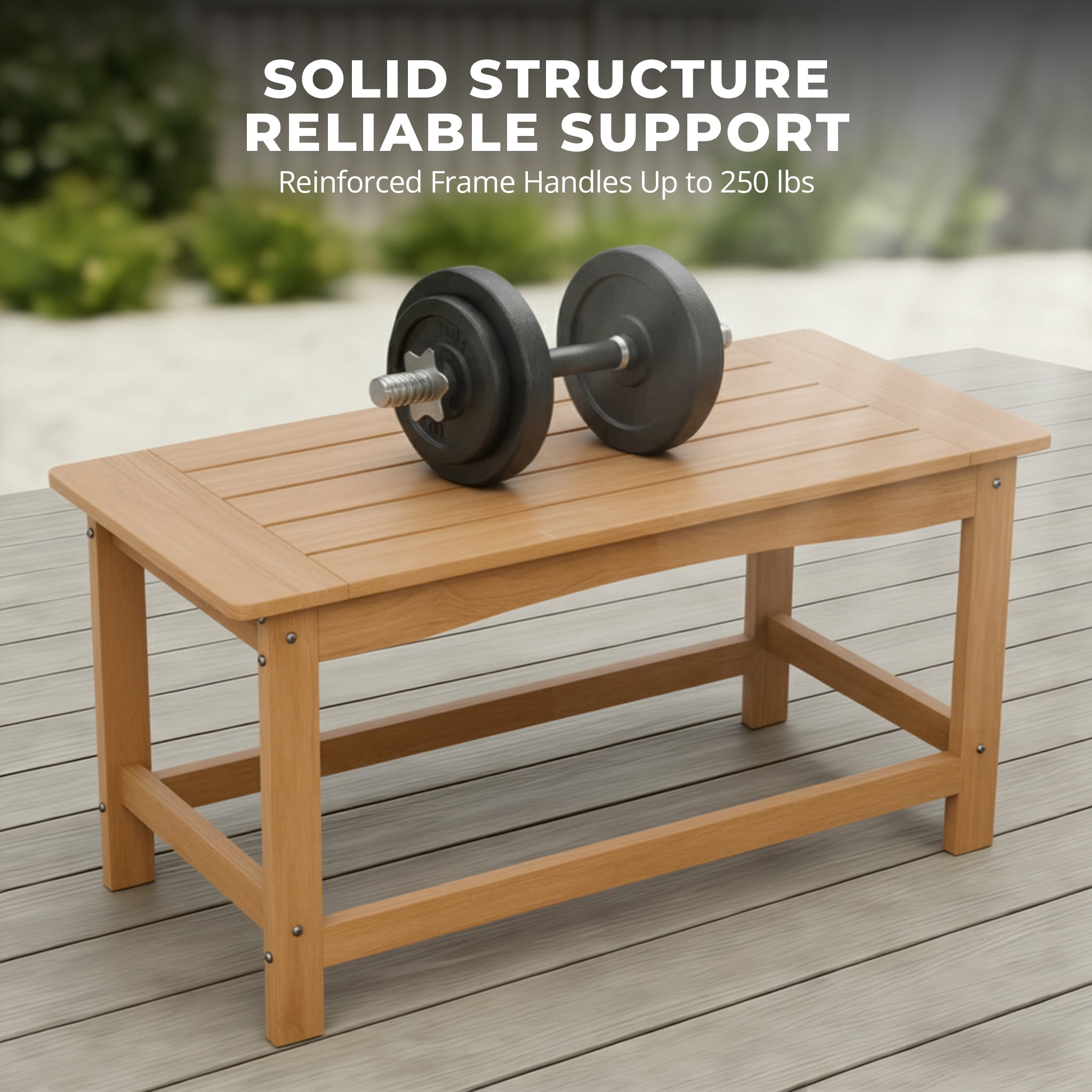 AwayHome 35" Rectangle HIPS Outdoor Coffee Table for Patio,All-Weather Small Outdoor Table for Deck Balcony Garden Porch Poolside,Teak