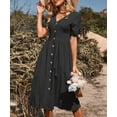 thumbnail image 2 of Women's Summer Dresses Short Sleeve Midi Dress 2024 Fashion V Neck A Line Loose Fit Solid Button Down Elegant Beach Vacation Sundress (Black,X-Large), 2 of 6