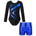 thumbnail image 1 of TiaoBug Girls 2Pcs Rhinestone Tracksuit Long Sleeve Gymnastics Dance Outfit Leotard with Shorts Unitard C01 6, 1 of 7